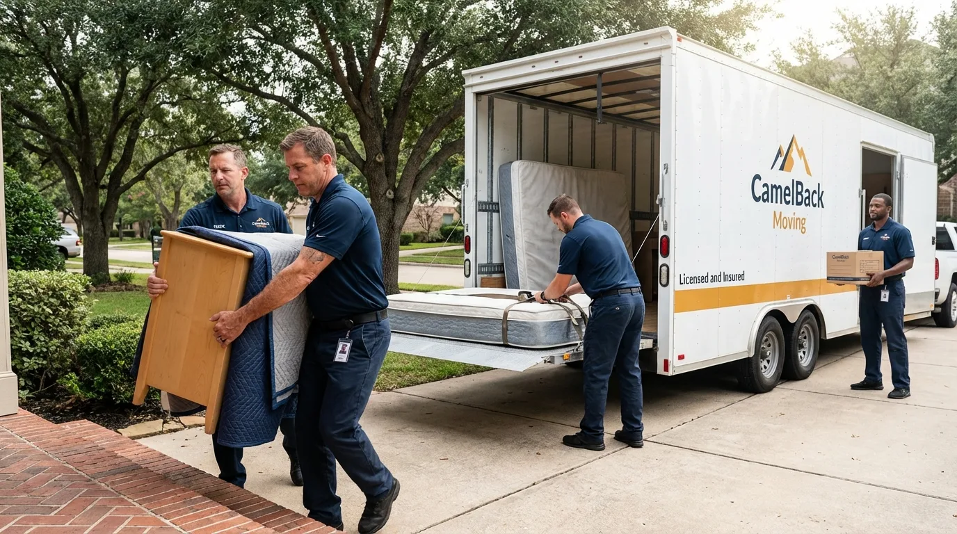 Crew loading residential truck for cross-state move from Lake Junaluska, NC