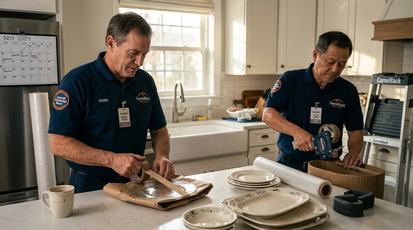 Professional crew packing kitchen dishware in Lake Junaluska, NC